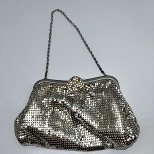 Vtg Whiting & Davis Silver Tone Mesh Evening Bag w/Rhinestone Clasp Purse Clutch